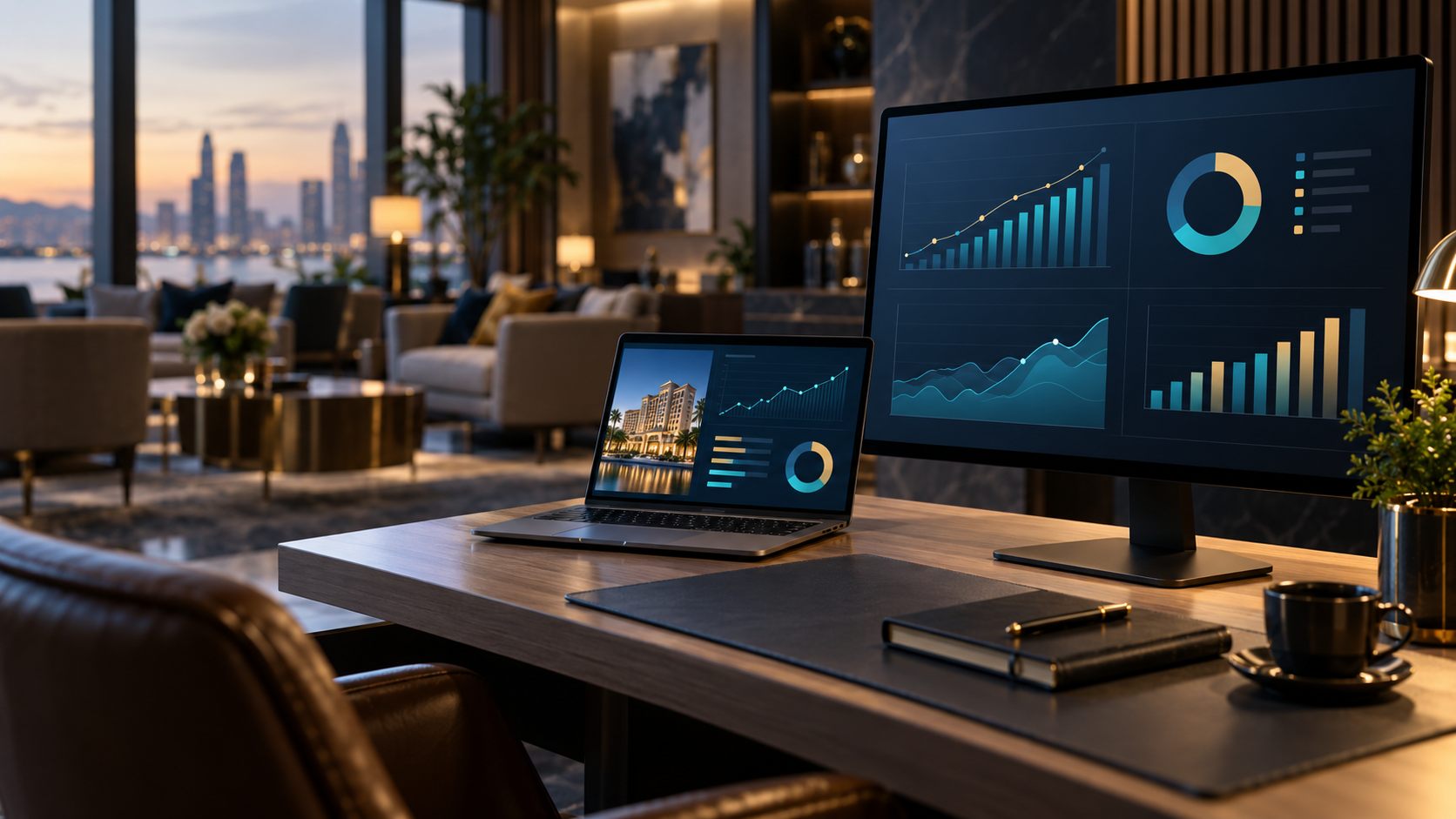 Hotel revenue planning charts on a screen